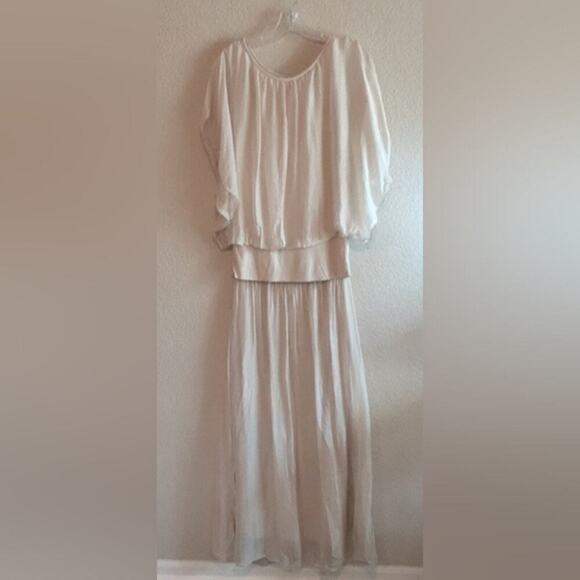 Guisy Made in Italy NEW Lined Sheer Silk Blend Tan Creme Skirt L & Top M 2PCSET - Picture 1 of 13